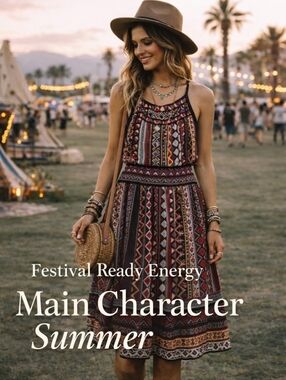 Boho Festival Maxi Dress Geometric Print Sleeveless Summer Vacation Size 12